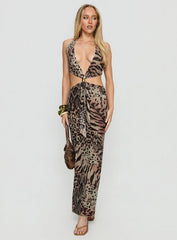 Karlita Halter Cut Out Maxi Dress Leopard