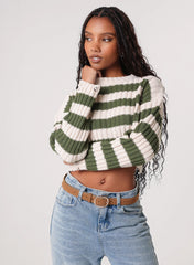 Distressed Striped Crop Knit Jumper