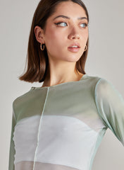 Ombre Exposed Long Sleeve Mesh Crop Top