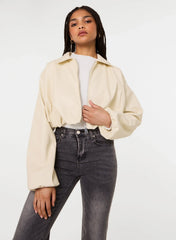 Faux Leather Puffball Jacket