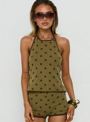 Speranza High Neck Halter Top Green Polka Dot