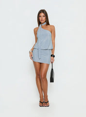 Close Up Sparkle One Shoulder Mini Dress Blue