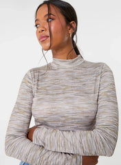 Space Dye High Neck Long Sleeves Crop Top