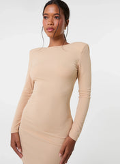 Scoop Neck Long Sleeve Shoulder Pad Dress