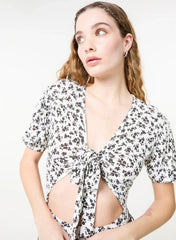 Floral Cut Out Tie Bodysuit