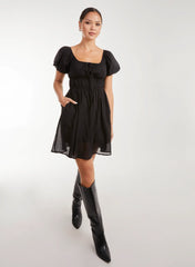 Puff Sleeve Mini Dress with Shorts