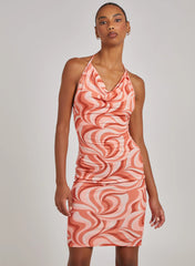 Swirl Print Cowl Neck Mini Dress