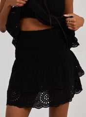 Shirred Broderie Ruffle Mini Skirt