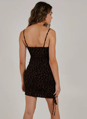 Mesh Leopard Print Cowl Neck Dress