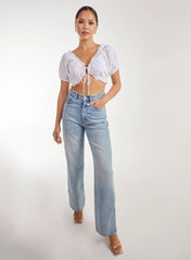 Broderie Puff Sleeve Tie Top