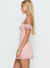 Anabeila Strapless Frill Mini Dress Light Pink