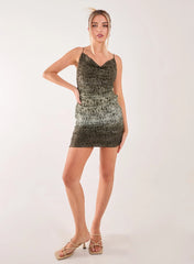 Lace Cowl Ombre Mini Dress