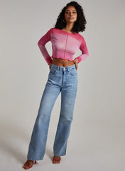 Ombre Exposed Long Sleeve Mesh Crop Top