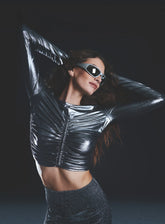 Metallic Ruched Long Sleeve Top