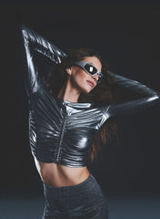 Metallic Ruched Long Sleeve Top