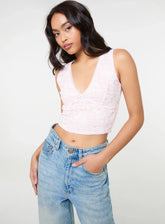 V Neck Lace Crop Top