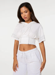 Cropped Diamante Detail Hoodie