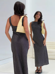 Voyager Linen Blend Midi Dress Black Polka