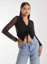 Lace Long Sleeve Tie Front Top
