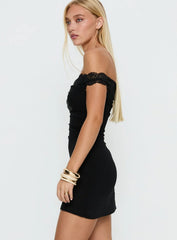 Parisia Off Shoulder Lace Mini Dress Black