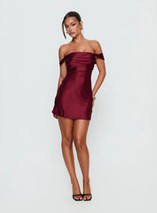 Zabbarra Off The Shoulder Mini Dress Burgundy