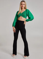 Twist Front Balloon Sleeve Crop Top