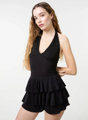 Lace Halter Neck Ruffle Playsuit