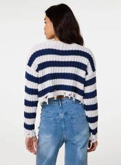 Distressed Striped Crop Knit Jumper