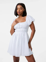 Broderie Puff Sleeve Mini Dress With Shorts