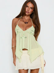 Wistie Asymmetrical Beaded Top Green