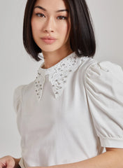 Puff Shoulder Lace Detail Top