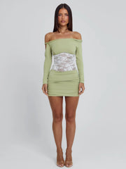 LEXA MINI DRESS GREEN WHITE