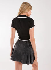 Knit Collared Contrast Top