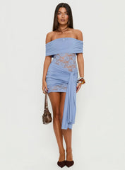 Adelice Strapless Lace Mini Dress Dusty Blue