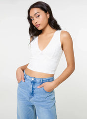 V Neck Lace Crop Top