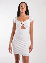 Textured Puff Sleeve Key Hole Dress