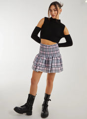 Checked Shirred Rara Mini Skirt