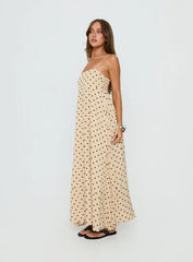 Triniti Square Neck Maxi Dress Cream Polka Dot