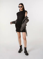 Suedette Shoulder Pads Sleeveless Dress