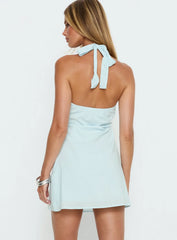 Minkie Halter Wrap Mini Dress Light Blue