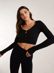 Rib Long Sleeve Button Down Top
