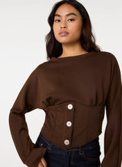 Button Front Corset Sweatshirt