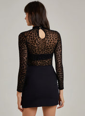 Animal Print Flocked Long Sleeve Bodysuit