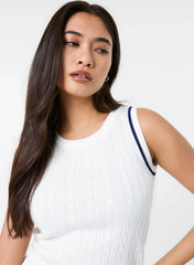 Cable Knit Vest With Contrast Piping