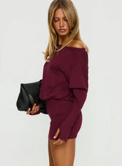 Jesselyn Long Sleeve Off Shoulder Mini Dress Burgundy