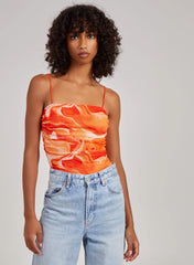 Mesh Marble Ruched Cami Strap Bodysuit