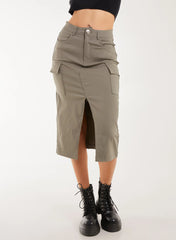 Utility Cargo Midi Slit Skirt