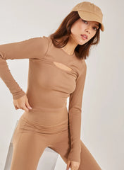 Rib Long Sleeve Cut Out Top