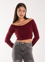 Off Shoulder Crop Knit Top