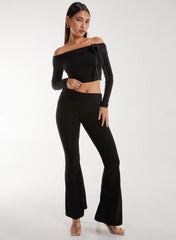 Corsage Detail Bardot Long Sleeve Top